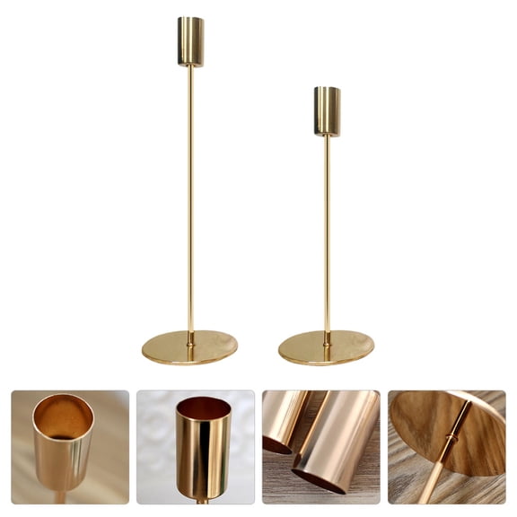 BALAHAPY 2Pcs Wrought Iron Candleholder Golden Color with Simple Stylish Design for Home Decor