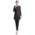 thumbnail image 4 of IBTOM CASTLE Women Muslim Burkini Swimsuits Modest Swimwear Islamic Long Sleeve Full Cover Hijab Swim Top Pants Plain ​Bathing Suit M Black Floral, 4 of 5