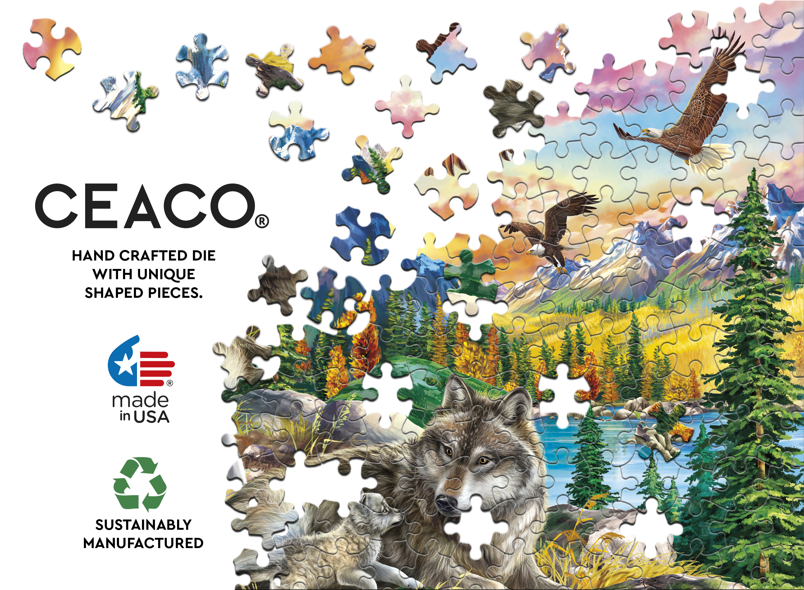 Ceaco - Image World - Wild - Wolves and Eagles - 1000 Piece Interlocking Jigsaw Puzzle