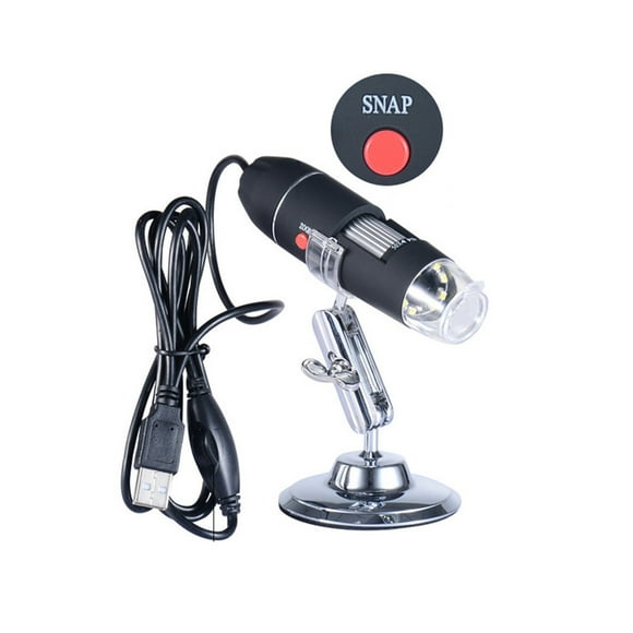 MasteelfCA Microscope Numérique Portable USB 0X-1600X 8 LED USB 3.0 avec Support en Métal Compatible avec Windows 7 8 10 OS (Noir)