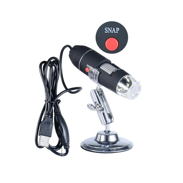 Portable USB Digital Microscope 0X~1600X 8 LED USB 3.0 Magnification with Metal Stand Compatible with Window 7 8 10 OS (Black)