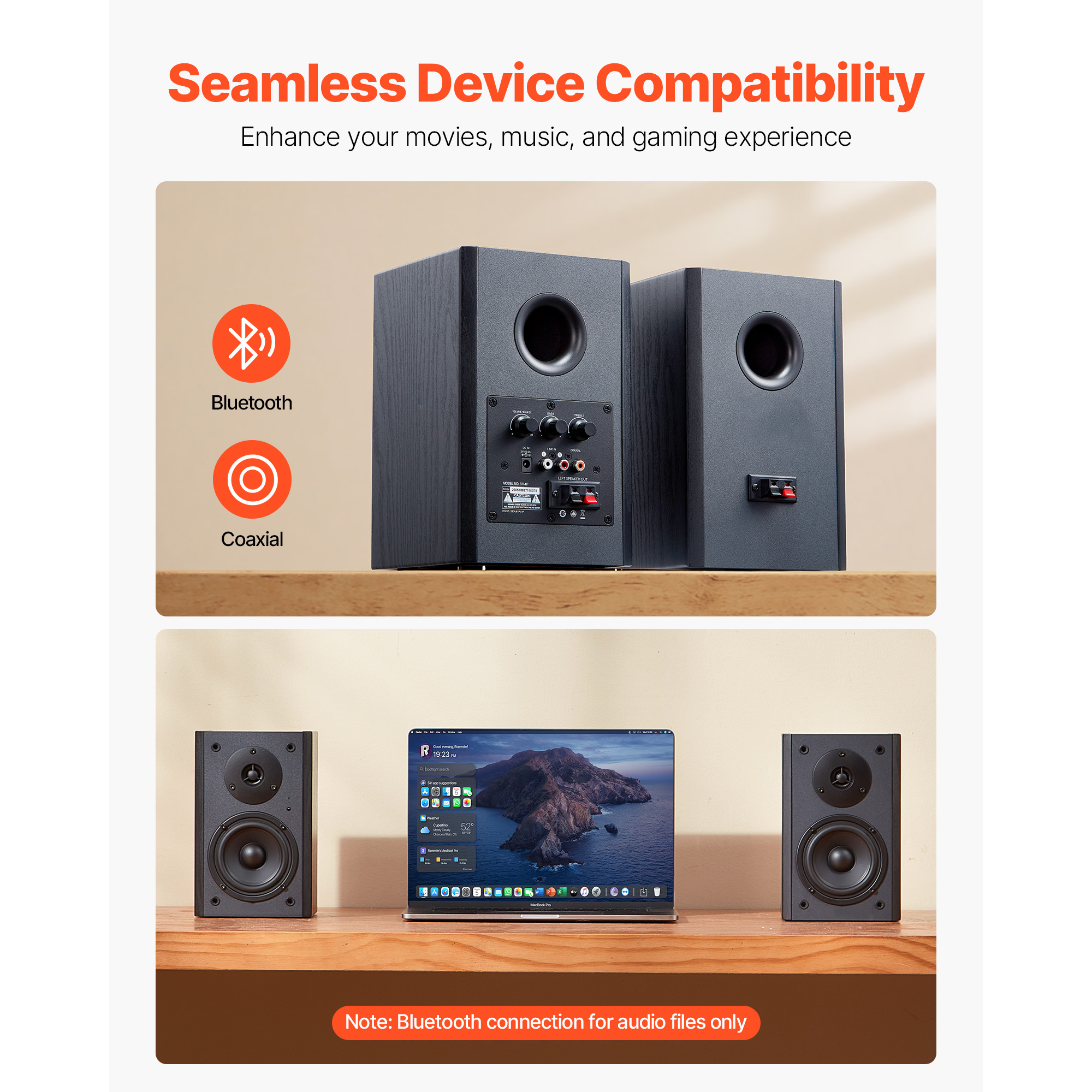 KFFKFF Powered Bookshelf Speakers, 20W x 2, Active Studio Monitor with 4-Inch Woofer, Adjustable Volume and Bluetooth Optical Connectivity, Wooden Cabinet, Suitable for Record Players, PCs, and TVs