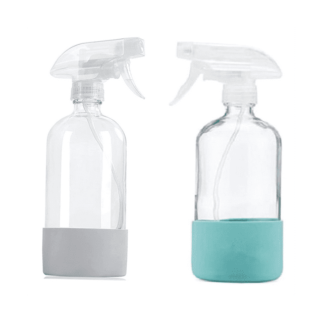 Clear Glass Spray Bottles with Silicone Sleeve, Refillable Empty Bottle for Cleaning Solutions, Water Sprayer