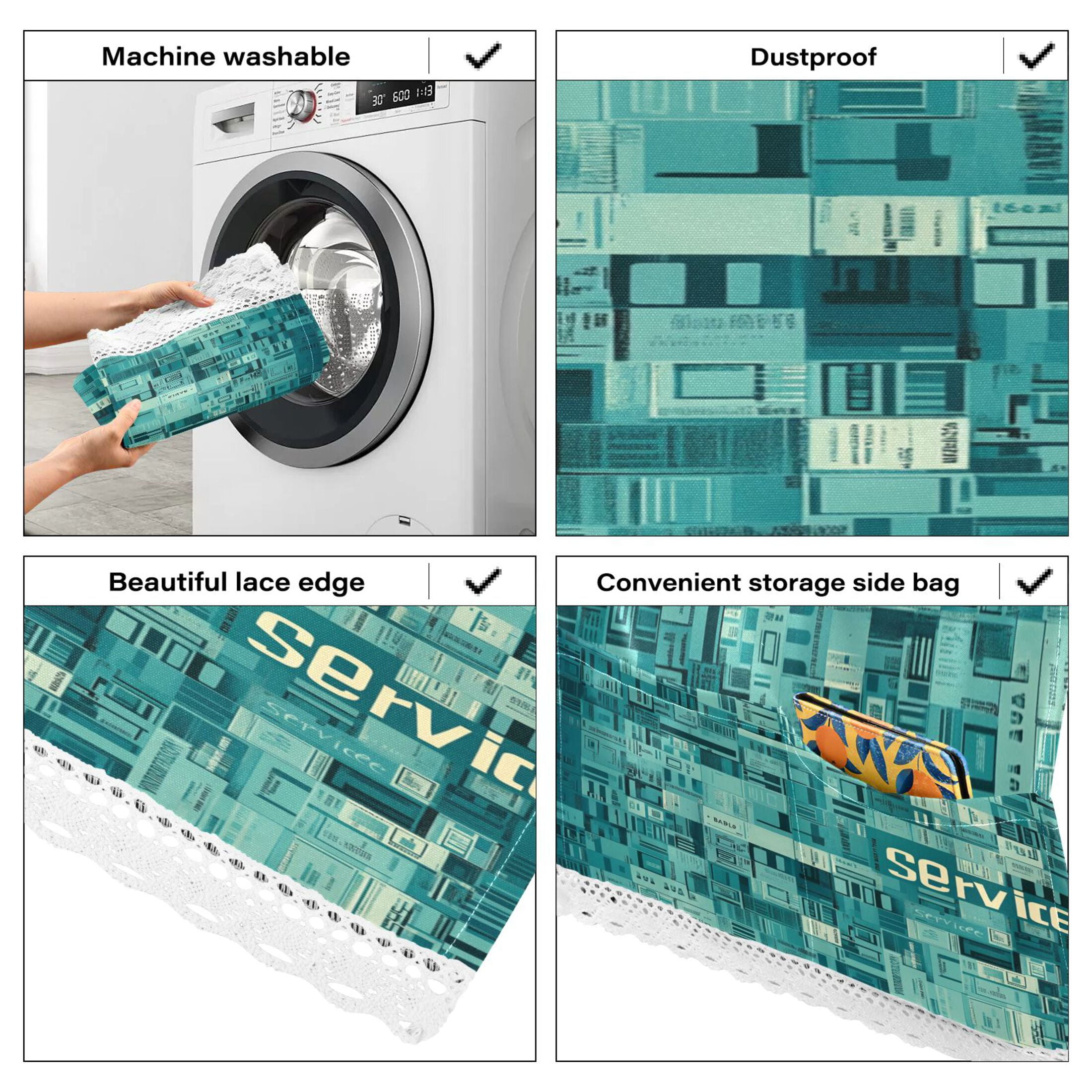 A Wallpaper with The WordWasher and Dryer Covers Dust-Proof and Oil Resistant Fridge Cover with 4 Storage Pockets Washing Machine Top Cover for Laundry Kitchen Home 51.2 x 22 In