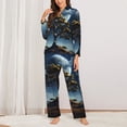 thumbnail image 2 of Pajamas for Women Set - Deep Blue Starry Sky Moon Tree Comfy Long Sleeve Button Up Pajama Sets for Women 2 Piece, Soft Sleepwear Nightwear Pjs Lounge Sets for Women with Pockets, 2 of 6