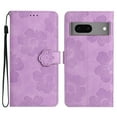 thumbnail image 1 of SaniMore Case for Google Pixel 7 6.3" 2022, [Card Slots + Cash Pocket + Removeable Wrist Strap] PU Leather Embossed Flower Flip Kickstand 360° All-around Protective Wallet Shell, Purple, 1 of 11