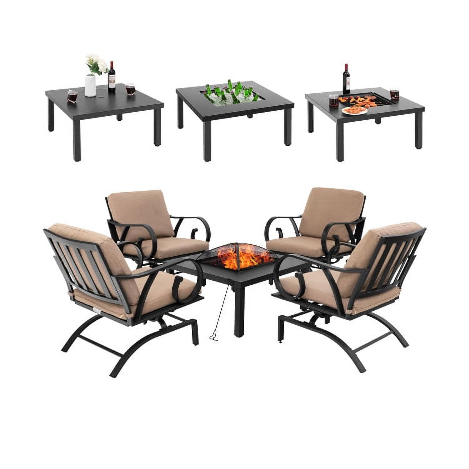 Aimee Lii 5 Pieces Patio Rocking Chairs Set, Outdoor Patio Furniture Set with 4-in-1 Fire Pit Table and Fire Poker Aimee Lii 5 Pieces Patio Rocking Chairs Set, Outdoor Patio Furniture Set with 4-in-1 Fire Pit Table and Fire Poker