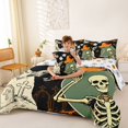 thumbnail image 4 of Homewish Cartoon Halloween Skeleton Witch Hat 7-Piece Twin Bedding,Tomb Ghost Pattern Bedding Comforter Set,Black Green Orange,Halloween Reversible, 4 of 8