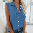thumbnail image 2 of Fsqjgq Womens Summer Tops Business Casual Blusas Blouses Jacquard Sleeveless Shirts for Women Fashion Tops Hollow Out Eyelet Blouse Lapel T Shirts Buttons Down Shirts with Pockets Linen Tops for XL, 2 of 5