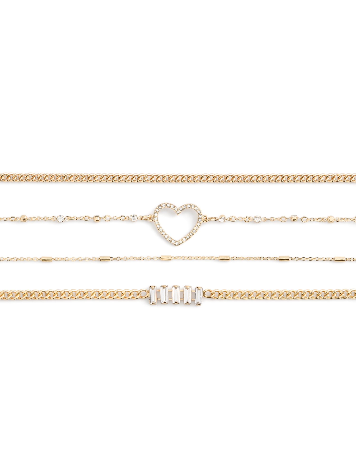 Madden NYC Women's Fashion Gold Tone Pavé Heart Mixed Bracelet Set, 4-Piece