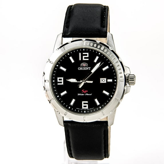 Orient Men's UNE200BB SP Black Dial Stainless Steel Leather Strap Watch