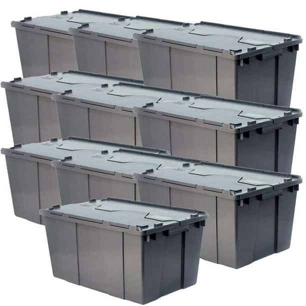 Caja Organizadora Bisagras Uso Rudo BoxArch15 10 Pzas 15kg 50x30x21cm Apilable Bisagras Polietileno Color Gris.