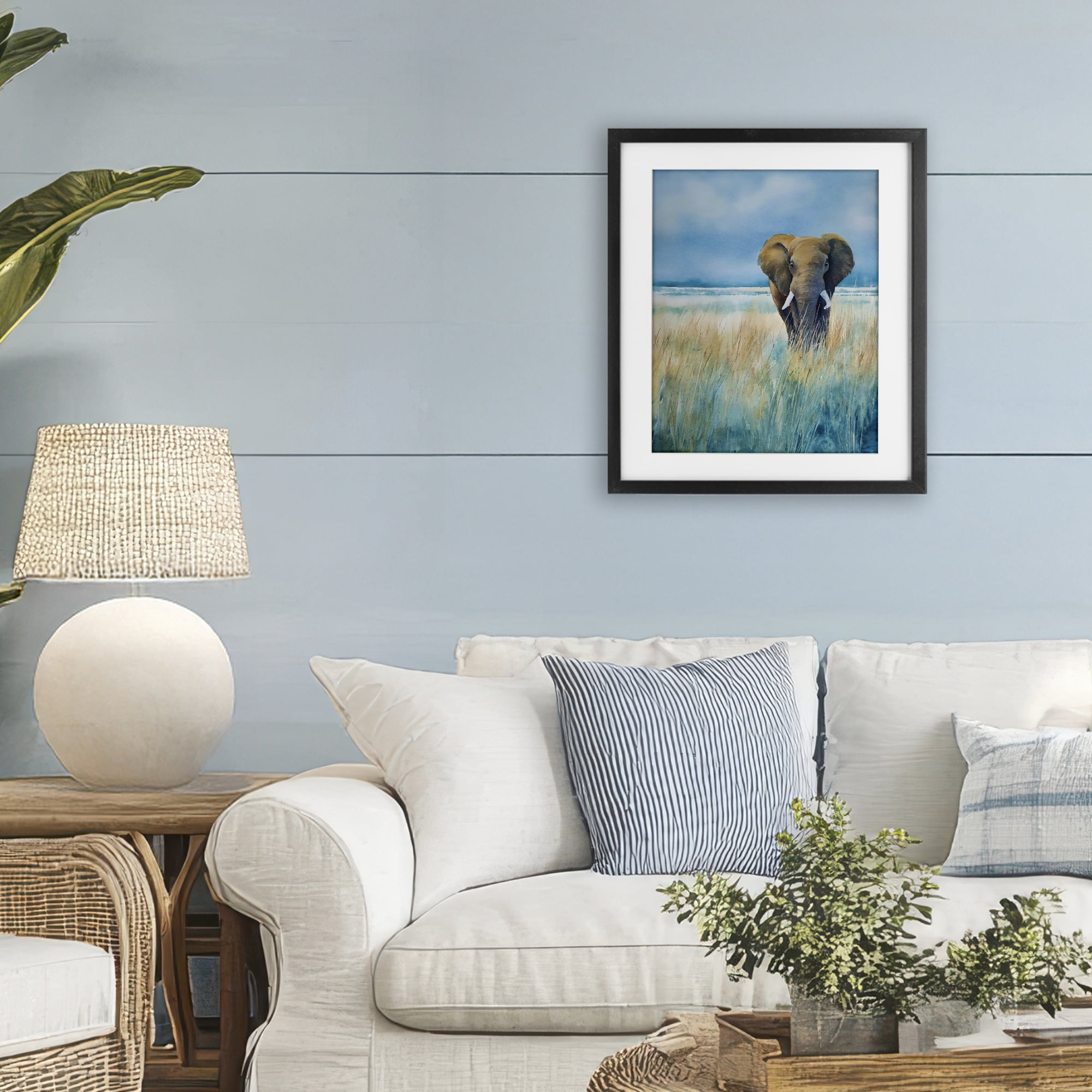 Stupell Industries Blue Grass Elephant Black Framed Print Under Glass, design by Franklyn Gregory