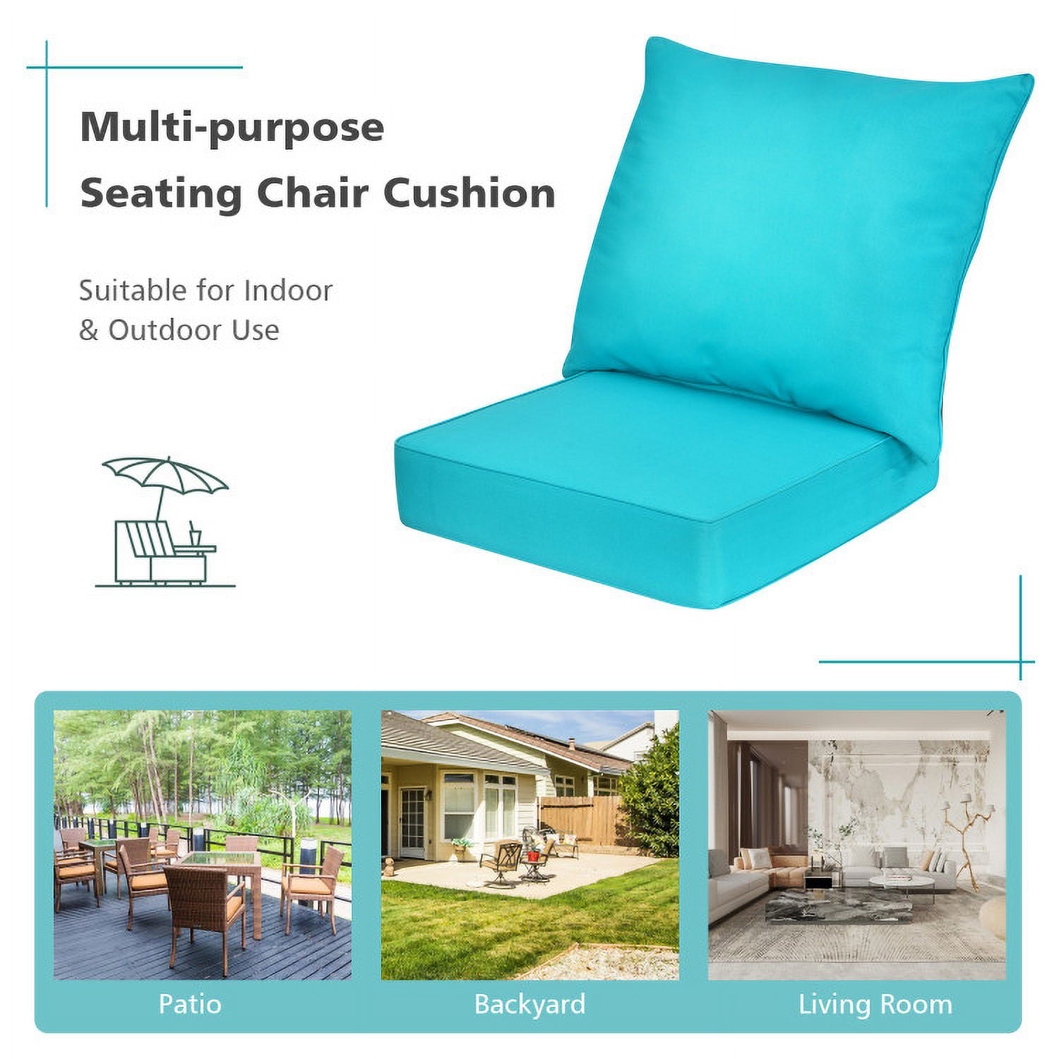 Aimee Lii Deep Seat Chair Cushion Pads Set with Rope Belts for Indoor and Outdoor, Turquoise Aimee Lii Deep Seat Chair Cushion Pads Set with Rope Belts for Indoor and Outdoor, Turquoise