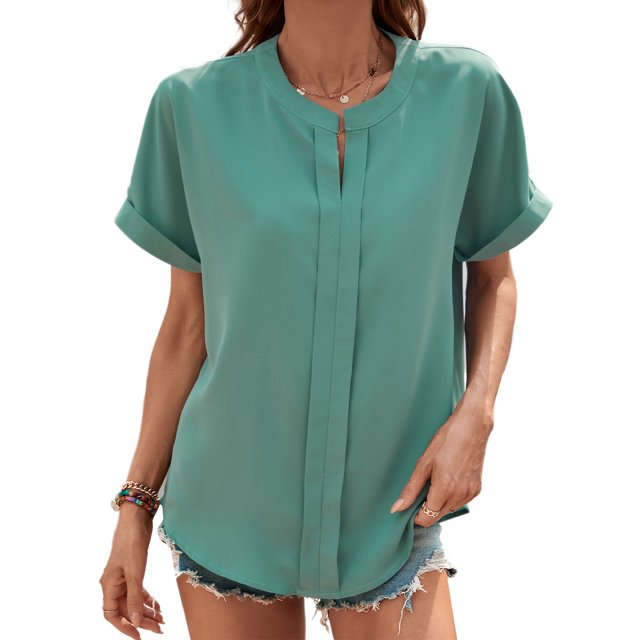 Camisa de manga corta Ticfox con Cuello en V para mujer Verde menta L
