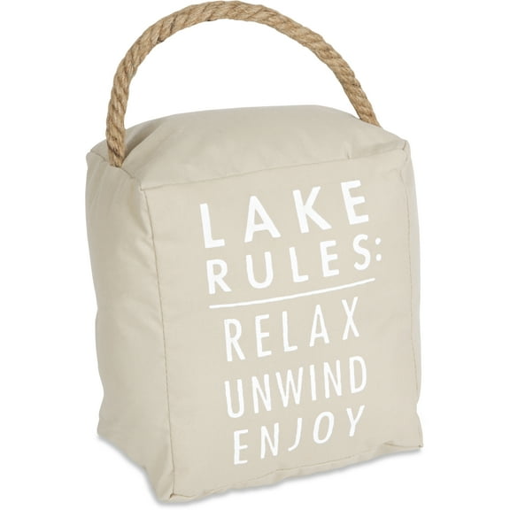 Pavilion Gift Company Lake Rules: Relax Unwind Enjoy Tan Door Stopper