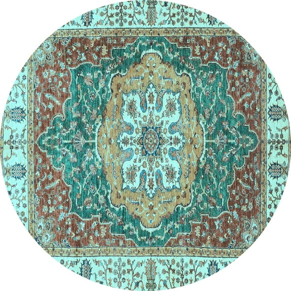 Ahgly Company Indoor Round Oriental Light Blue Modern Area Rugs, 8' Round