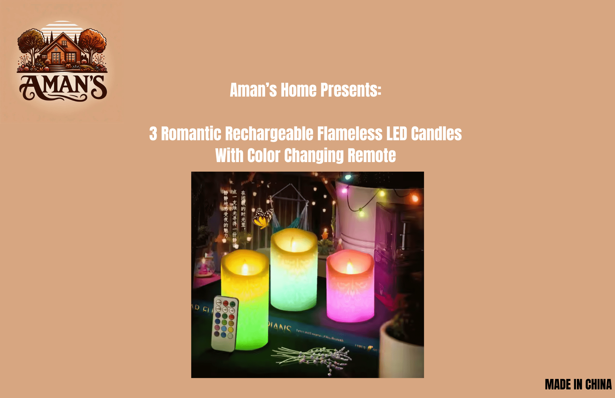 Aman’s Home Presents: 3 Romantic Rechargeable Flameless LED Candles  With Color Changing Remote