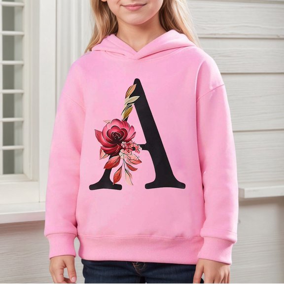 Hpapadks Boys Hoodie Kids Flower Letter Hoodie Long Sleeve Casual Pullover Baby Sweatshirt Pink 5-6 Years