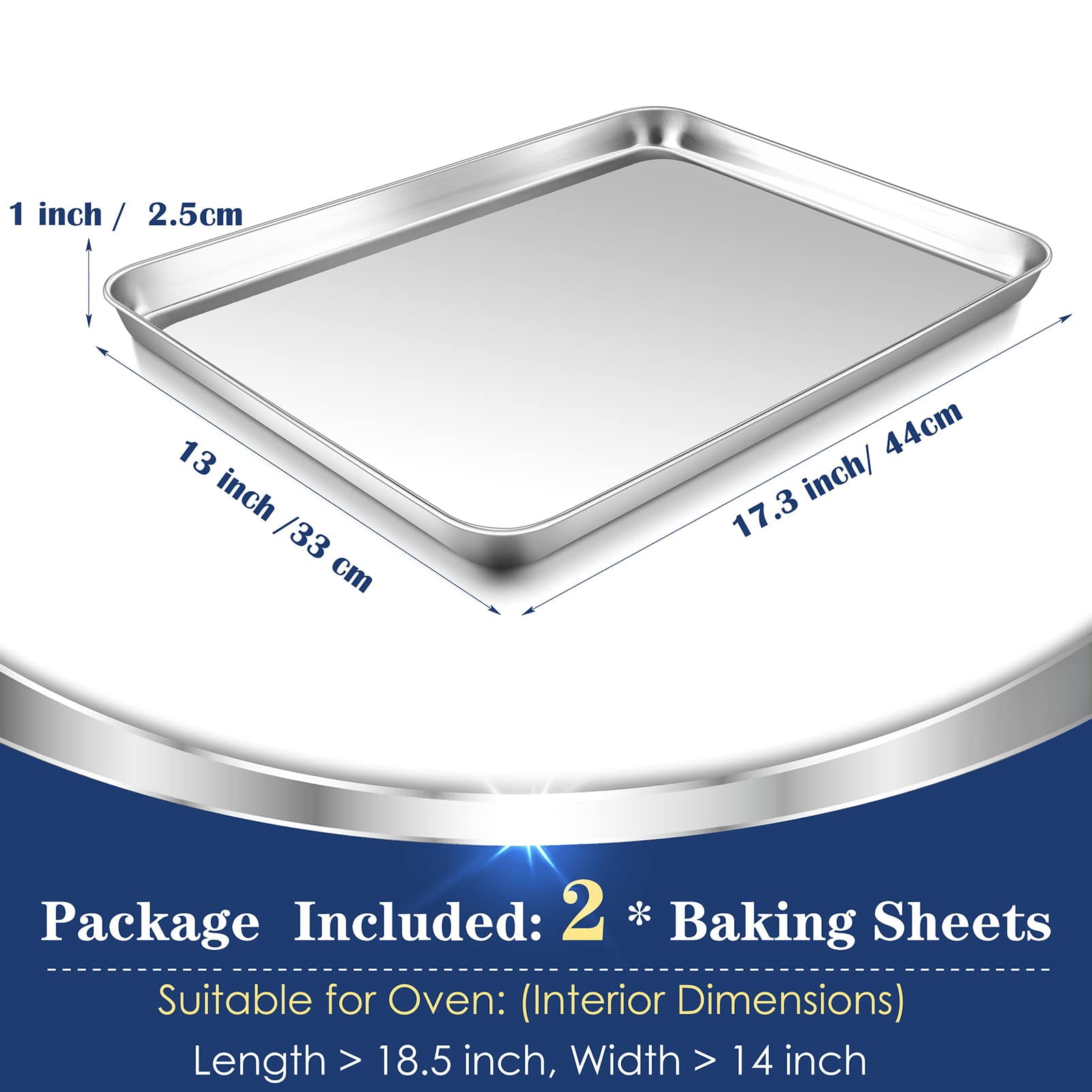 Baking & Cookie Sheets 17.3 Inch Stainless Steel Oven Pan Tray Set of 2