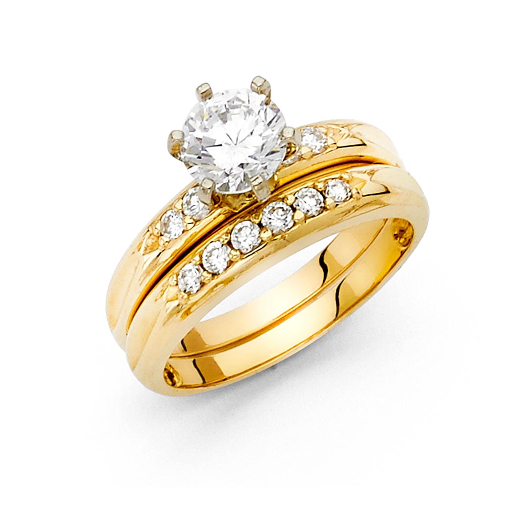 Details about   14k Yellow OR White Gold CZ Solitaire Engagement Ring & Wedding Band Bridal Set