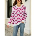 thumbnail image 2 of SUNSIOM Pull Ample pour Femmes, Jacquard à Manches Longues Contrastées, Col Rond, Printemps Automne, Mode Urbaine, 2 of 5