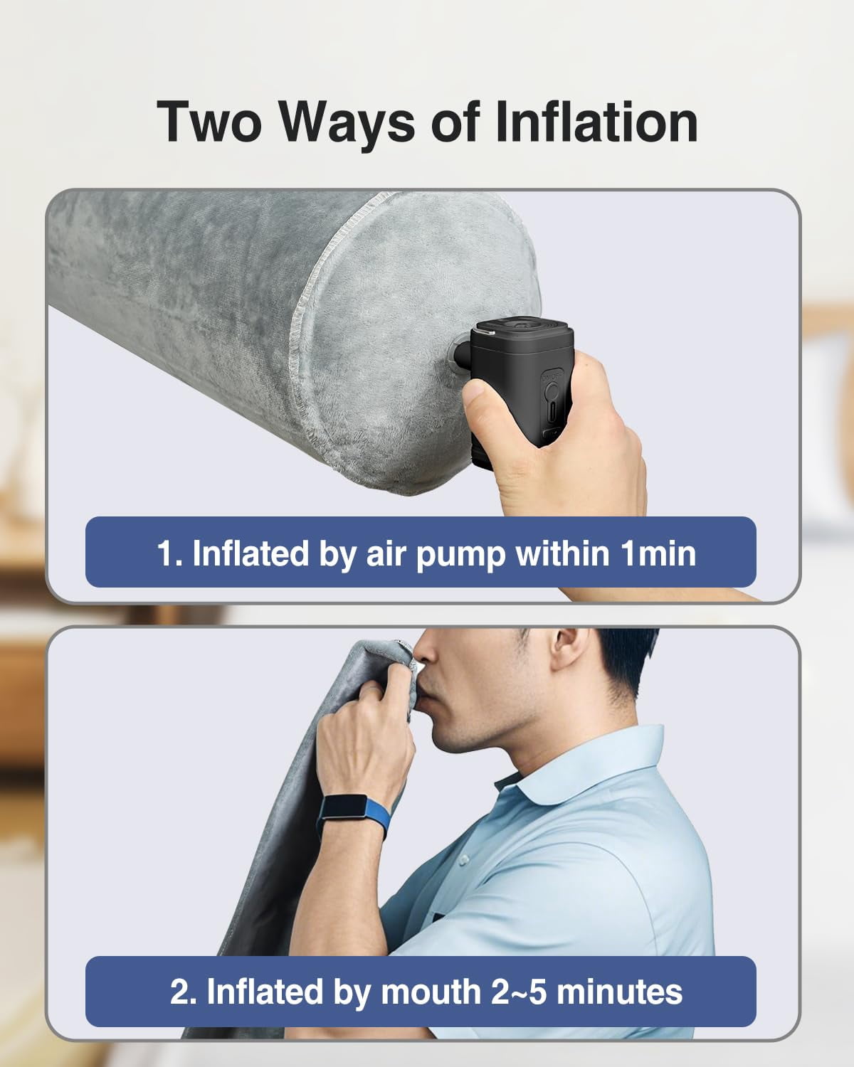 Inflatable Body Pillow For Adults  Travel Pillows Side Sleeper 47inch Long Round Bolster Camping Cylinder Hugging Sleeping Leg Etc.