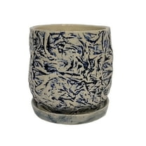 Crepe Planter with Attached Saucer - 5.5'' x 5'' - Indigo on Cotton