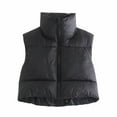 thumbnail image 3 of jsaierl Cropped Puffer Vest Women Full Zip Sleeveless Padded Jacket Solid Color Stand Collar Down Top Outwear, 3 of 7