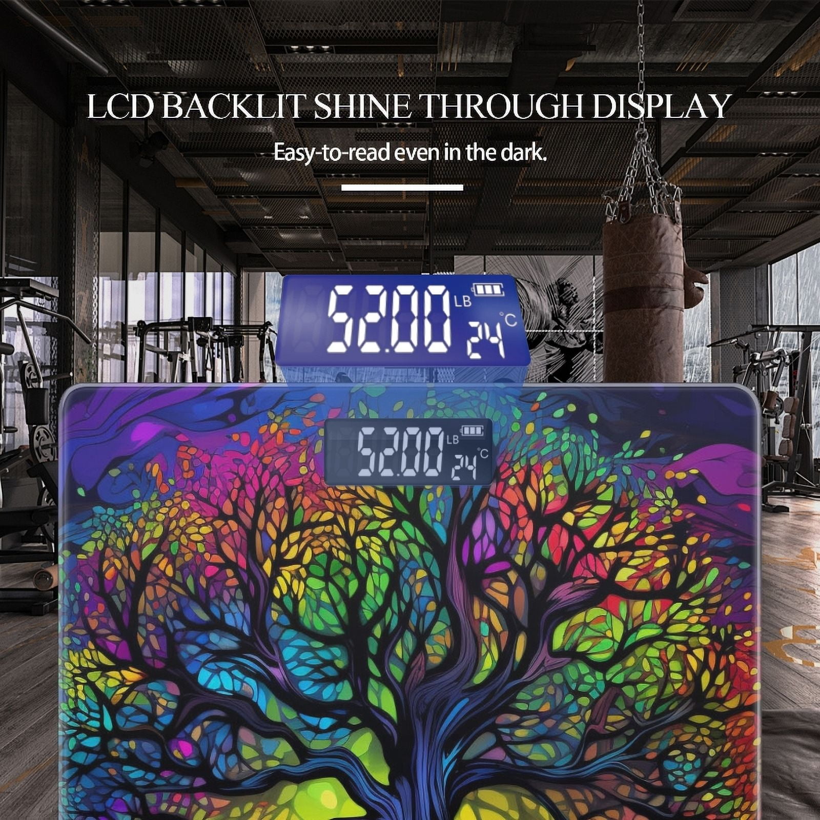 High Precision Body Weight Scale Smart Bathroom Scales with Large LCD Display(400lbs),Decorative for Bedroom-Tree Each Branch Is Colored In The Colors Of The Rainbow