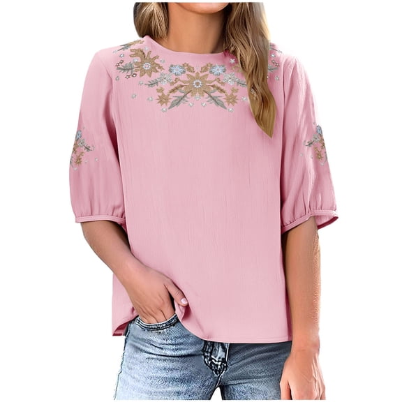 Ruimatai Women's Linen T-Shirt Short Sleeve Solid Color Top Breathable Soft Comfortable Casual Summer Blouse