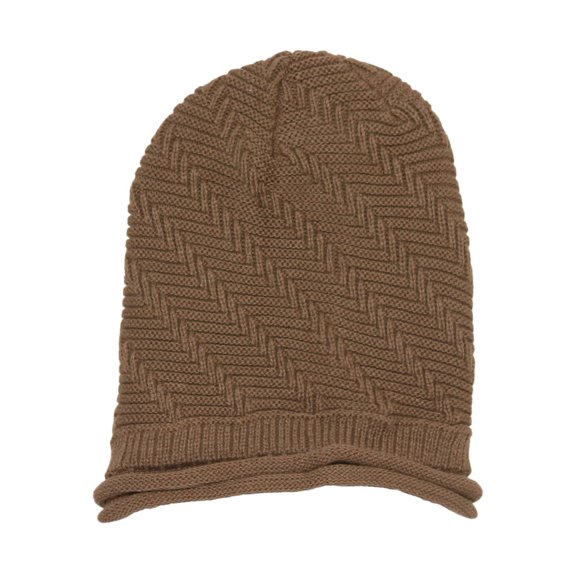Womens Winter Knitted Diagonal Beanie - Tan