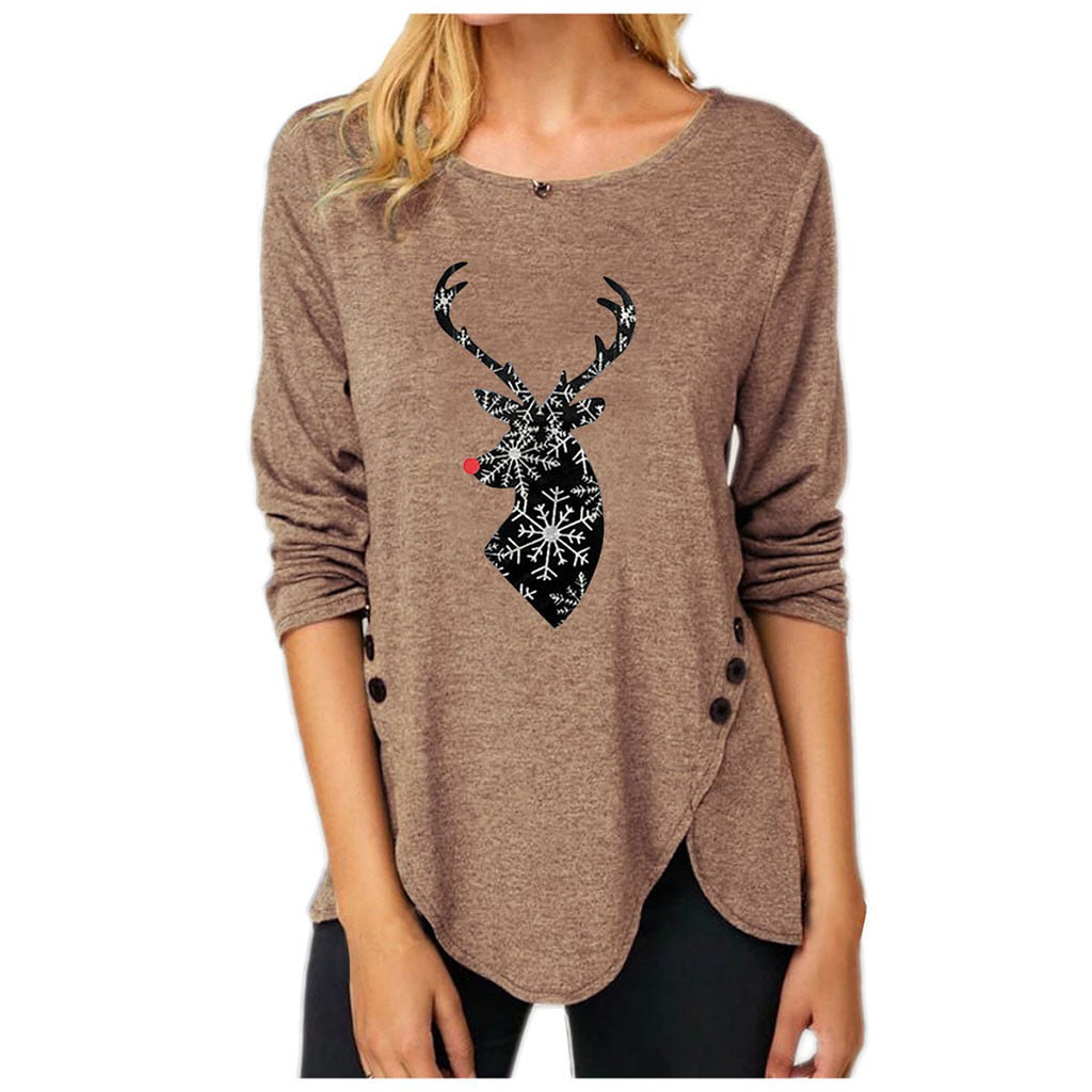 Merry Christmas Sweatshirt for Women Casual Long Sleeve Pullover Tops Loose Fit Deer Print Tee Shirt 