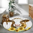 thumbnail image 4 of Round Rugs 3.3 Ft, Farmhouse Cow Non Slip Area Rugs for Kitchen Bedroom Entryway, Vintage Country Sunflower Gray Plaid Washable Carpet Runner Rug Floor Mats for Bedroom Home Decor, 4 of 9