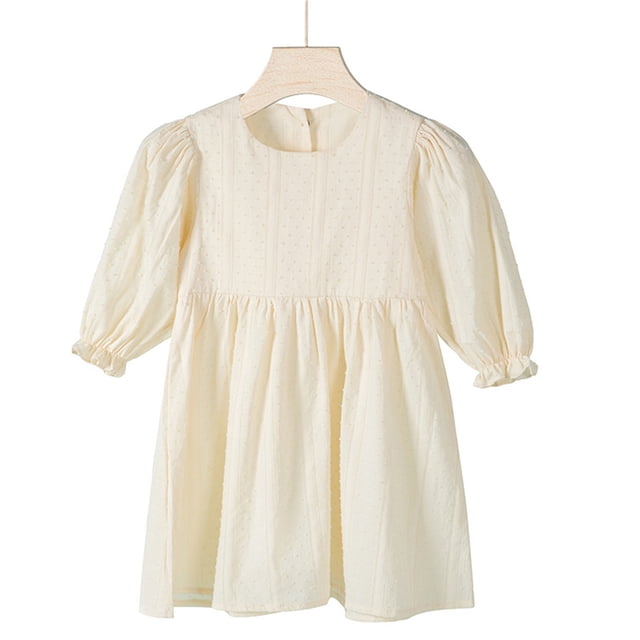 LOVZFMLL Girls' Summer Short Sleeve Ruffled Round Neck Lace Embroidery Mesh Princess Bow Skirt