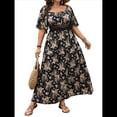 thumbnail image 2 of Vestidos Florales de Corta para Mujer, Cuello Cuadrado, Encaje Recortado, Ojales, Estilo Vintage Bohemio, Maxivestido 2025 Negro 4XL, 2 of 10