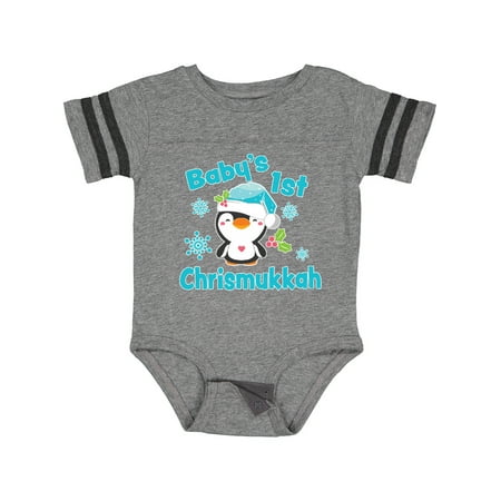 

Inktastic Baby s 1st Chrismukkah with Cute Baby Penguin and Snowflakes Gift Baby Boy or Baby Girl Bodysuit