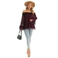 thumbnail image 6 of Women's Leopard Print Off Shoulder Chiffon Tops Sheer Long Sleeve Casual Blouse Shirts Loose Fit Flowy Tops, S-2XL, 6 of 6