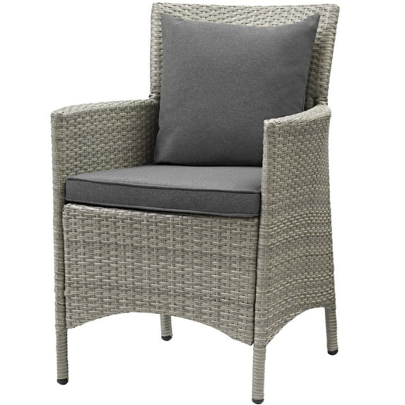 Modern Contemporary Urban Design Outdoor Patio Balcony Garden Furniture Side Dining Chair Armchair, Rattan Wicker, Dark Grey Gray