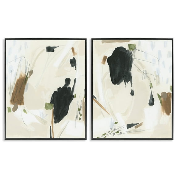 Stupell Industries Beige Olive Abstract Classic Abstract Painting Black Framed Art Print Wall Art, 11 x 14, Set of 2