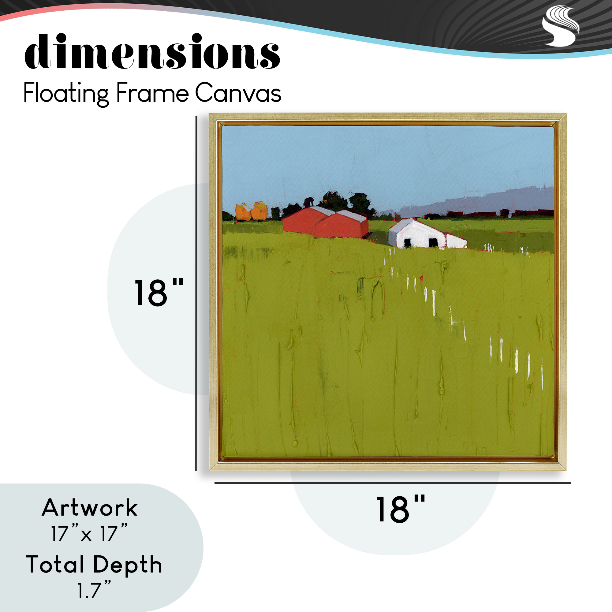 Pastoral Fence Line Gold Framed Floater Canvas Wall Art, design by Ruth LaGue