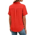 thumbnail image 6 of QIUOMBBP Plus Size Linen Tops for Women Short Sleeve Solid Button Down Shirts Loose Lightweight Breathable Summer Casual Tees Red L, 6 of 8