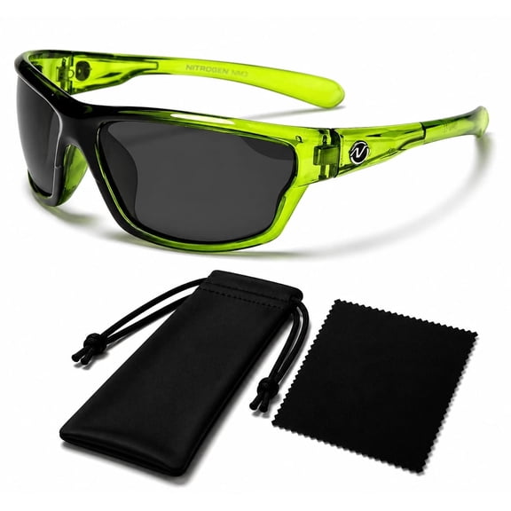 Polarized Wrap Around Sport Sunglasses for Men Cycling Fishing Running UV400 green with black lens
