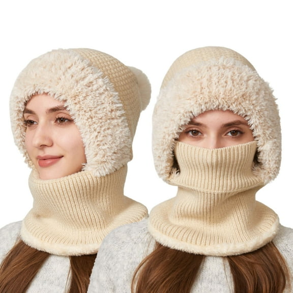 Glisme Hat Scarf Set Women Winter Warm Thermal Lined Scarf Hat For Cold Resistant For Fashionable Accessory Beige