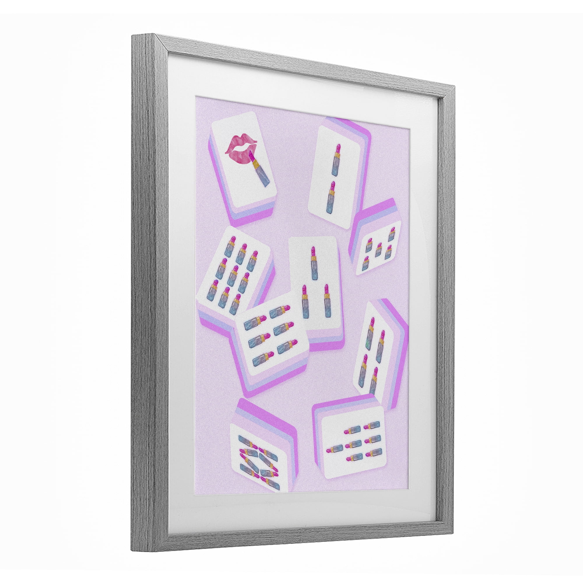 Stupell Industries Glam Lipstick Mahjong Tiles Gray Framed Print Under Glass, design by Ziwei Li