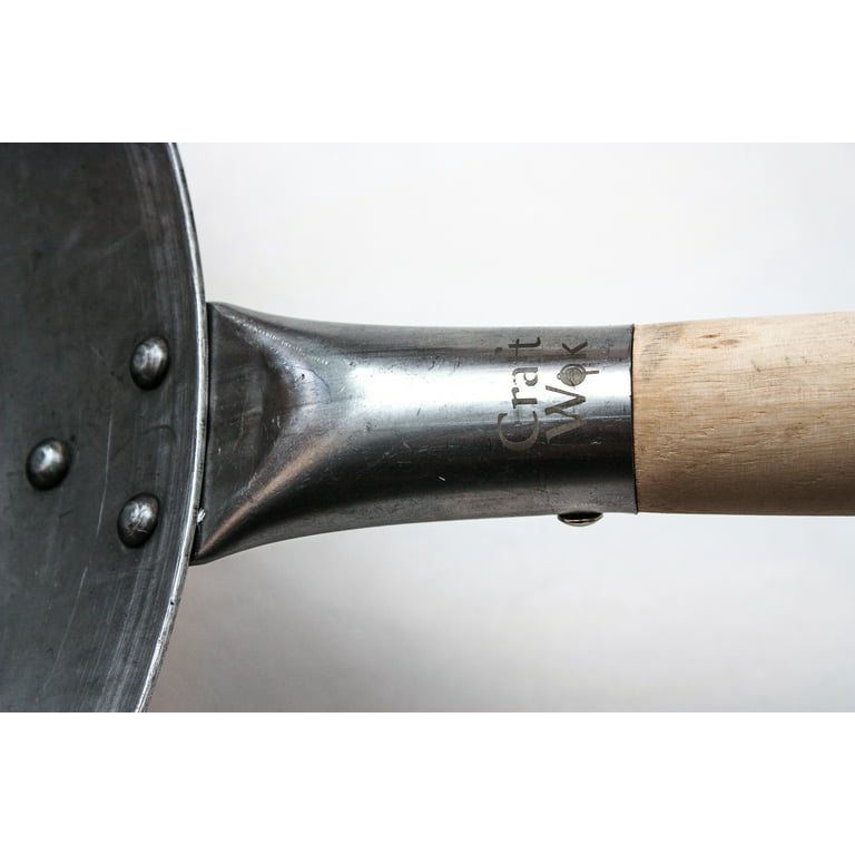 Craft Wok Big 16 Inch Heavy Hand Hammered Carbon Steel Pow Wok with Wooden  and Steel Helper Handle (Round Bottom) / 731W138