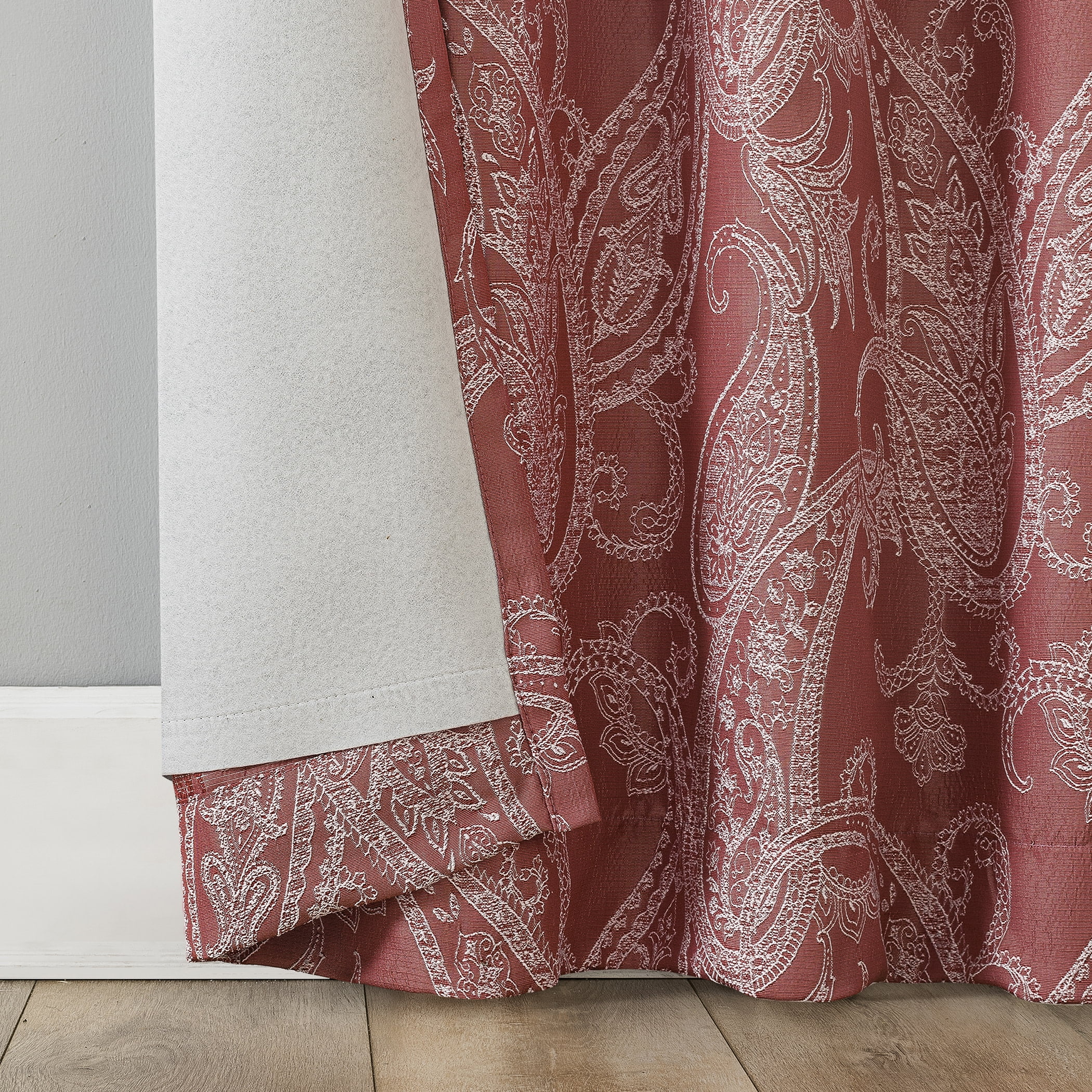 Sun Zero Pedra Paisley Embroidery 100% Blackout Back Tab Curtain Panel, 40"x96", Rustic Red
