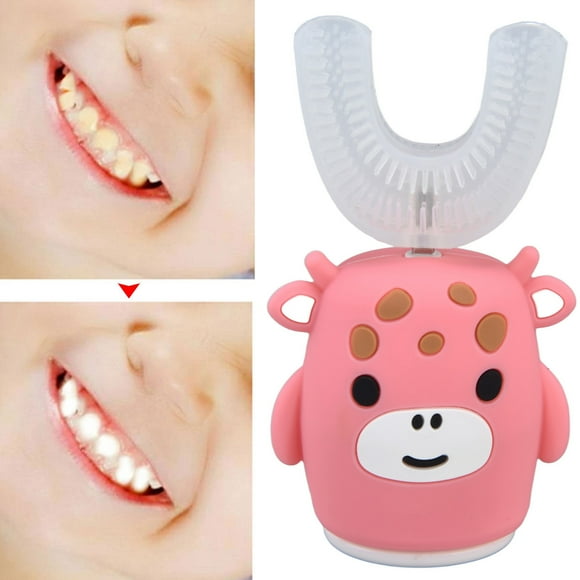 Cepillo De Dientes Eléctrico 360 En Forma De U Para Niños, Máquina De Limpieza De Dientes De Boca Entera De Dibujos Animados Rosa, Función De Memoria Automática, Para El