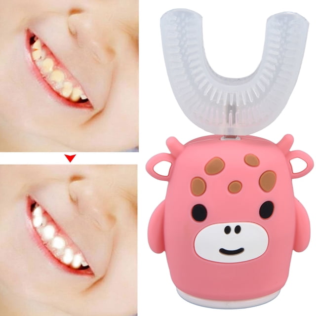 Cepillo De Dientes Eléctrico 360 En Forma De U Para Niños, Máquina De Limpieza De Dientes De Boca Entera De Dibujos Animados Rosa, Función De Memoria Automática, Para El