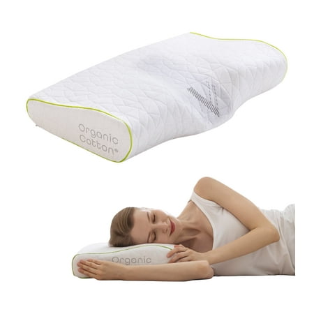 Vaverto Orthopedic Cervical Pillow for Side Sleeping- Standard Size- Adjustable Contour for Neck & Pain Relief, Ideal for Side, Back & Stomach Sleepers, Odorless Memory Foam, Organic Cotton Cover